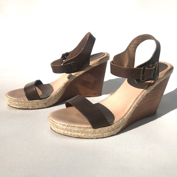 J.Crew Brown Leather Wedge Sandals 10 shoes - Picture 1 of 9